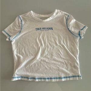 True Religion Baby Tee Optic White Contrast Stitch Size L Cotton - Never Worn